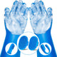 Complete 5-piece blue silicone pet grooming kit featuring scrubbing gloves, finger brush, and handheld massage brushes.