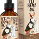 Pet hemp oil product with a dog on an orange background.