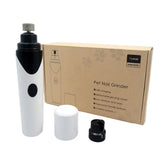 Pet nail grinder with its cardboard packaging on a clean white background