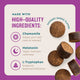Pet treats with ingredients listed on a purple and white background.
