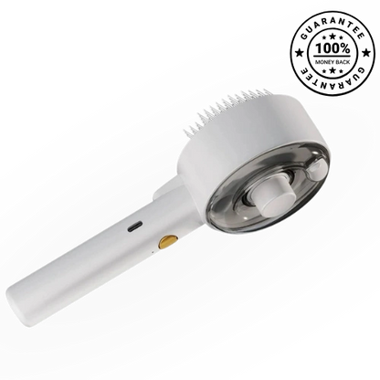 pet hairbrush with bristles on a white background, featuring a guarantee badge.