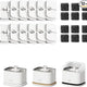 PETLIBRO Dockstream replacement filter 12-pack bundle including white carbon filters and black foam pre-filters shown with compatible water fountain models.