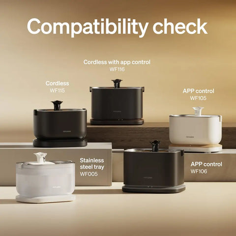 Compatibility check chart for PETLIBRO models WF115, WF116, WF005, WF105, and WF106.