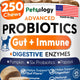Petsology Advanced Probiotics for dogs container featuring 250 chicken-flavored soft chews for gut, immune, and digestive enzyme support.