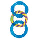 High-resolution studio shot of the Orka Dental Links dog toy featuring blue TPE rubber and purple-yellow rope.