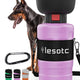 Pastel pink Lesotc travel dog water dispenser bottle with carabiner clip and measurement marks