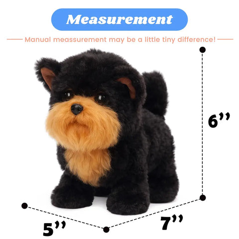 Size chart diagram showing the 6 by 7 by 5 inch measurements of the plush dog toy