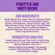 Nutrition label for p'nutty b-day party dog treats showing ingredients like peanut butter, apples, and carrots.