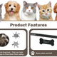 Product features of a pet feeding station with images of dogs and cats