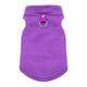 Purple fleece dog vest with a buckle on a white background