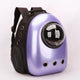 Purple pet backpack with a transparent bubble window on a white background