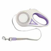 Purple retractable dog leash with one-hand control, durable cord, and secure brake lock