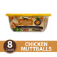 Front view of Rachael Ray Nutrish Chicken Muttballs premium wet dog food 8 ounce tub with carrots, rice pasta, and spinach, labeled as an 8 count package.