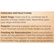 Close-up of feeding instructions for adult dogs, growing puppies, and reproduction on Rachael Ray Nutrish packaging.
