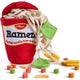 Red cup of ramen plush dog nose work toy with pull-out fabric noodles and interactive treat pockets.
