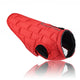Red quilted dog coat on a white background.