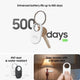 Samsung Galaxy SmartTag2 featuring 500-day battery life and IP67 water resistance.