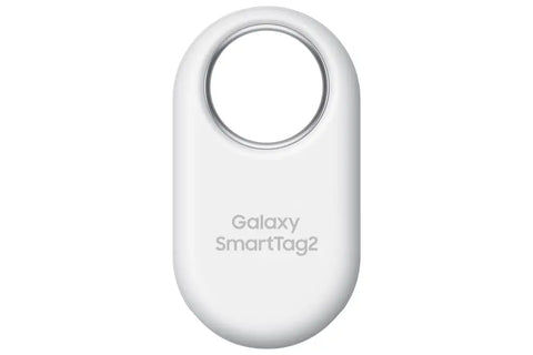 Front view of the Samsung Galaxy SmartTag2 in White featuring a large keyring hole.