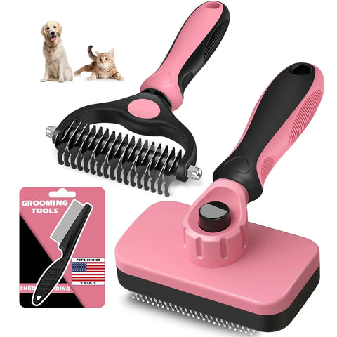 professional-pet-slicker-brush-undercoat-grooming-tool	High-angle view of a bl and black professional pet grooming brush with stainless steel bristles designed for gentle undercoat remova[otd