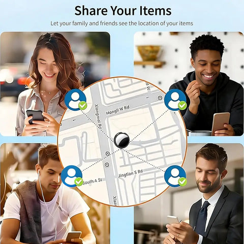 Infographic showing how to share item locations with multiple family members.