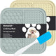 Grey and beige MateeyLife pet lick mats with a blue silicone spreading spatula for slow feeding.