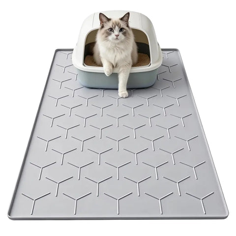 Grey soft silicone cat litter trapper mat with ragdoll cat