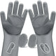 Professional grey silicone pet grooming kit including heat-resistant scrubbing gloves and adjustable handheld brushes.
