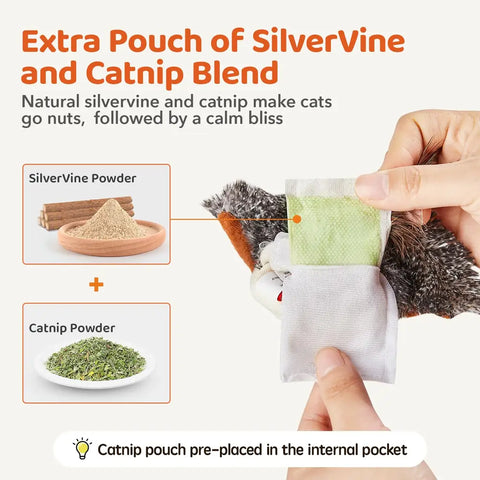 Extra silvervine and catnip blend pouch insertion into sparrow cat toy