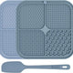 Slow feeder dog lick mat 2-pack in slate blue and lavender purple with a spatula.