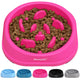 Small vibrant pink slow feeder bowl filled with dog food featuring the unique internal ridge pattern for small breeds.