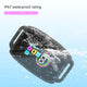 Smartwatch with water splashes and IP67 waterproof rating text on a light blue background