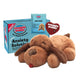 Snuggle Puppy behavioral aid anxiety solution kit for medium breeds including brown plush toy, heat pack, and pulsing heart.