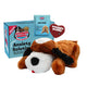 Snuggle Puppy Breed Buddies anxiety solution kit featuring a brown and white mutt plush toy with black ears.