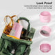 Leak-proof pink portable dog water bottle stored inside a backpack