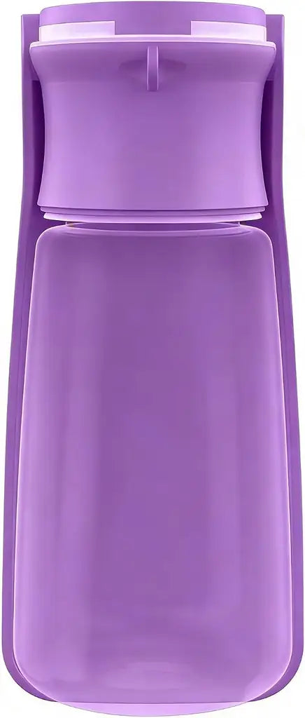 Purple 19 oz Soicta portable dog water bottle with folded drinking trough