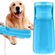 Lake blue 19 oz Soicta portable dog water dispenser held out for a Golden Retriever