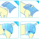 Step-by-step illustration guide on fitting a dog diaper.
