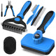 professional blue and black SWIHAUK pet grooming brush featuring a comfortable non-slip handle and retractable bristles.
