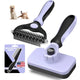 swihauk-stainless-steel-pin-pet-brush	Close-up of a blue SWIHAUK pet grooming brush with fine stainless steel pins and protective tips for safe coat maintenance.