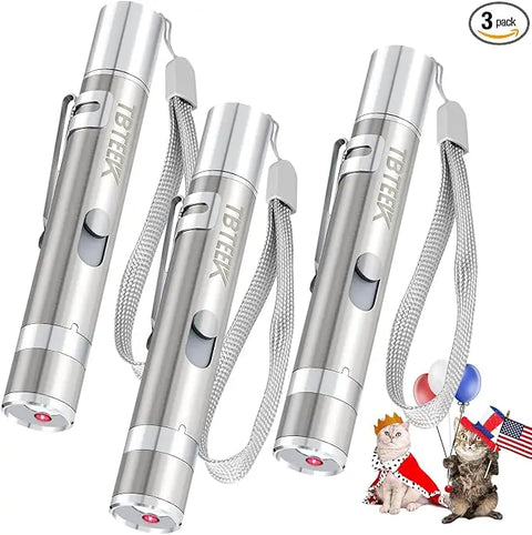 3-pack of TBTEEK stainless steel rechargeable cat laser pointer pens with lanyards