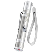 Single silver TBTEEK interactive laser pointer pen for pets with attached silver wrist strap
