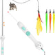 Extendable white cat wand toy with built-in laser pointer, feather attachment, and worm replacements