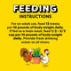Official feeding instructions for Temptations cat treats recommending 13 treats daily per 10 pounds of body weight.