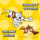 Illustration of a cat chasing Temptations treats highlighting the crunchy outside and creamy inside texture.