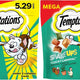 Front view of two Temptations ShakeUps Clucky Carnival Mega 5.29 ounce bags.