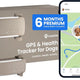 Brown Tractive GPS & Health Tracker for Dogs with packaging box and 6 months premium subscription badge alongside mobile app live tracking screen.