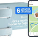 Mint  Tractive GPS and health tracker device showing product box with 6-month subscription offer and live location app interface.