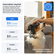 Tractive GPS dog tracker subscription plan options showing 1-year, 2-year, and 5-year pricing breakdown with a 30-day money-back guarantee seal next to an Australian Shepherd wearing the collar device.