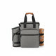 Travel pet organizer bag with compartments and collapsible bowls.