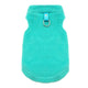 Turquoise fleece dog sweater on a white background